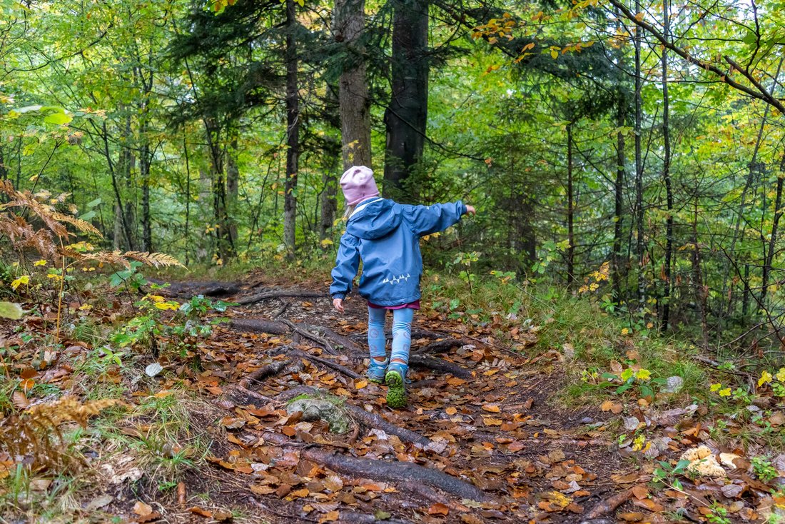 Kind läuft über Waldpfad auf dem Schmugglerweg