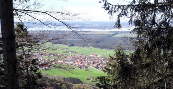 Gemeinde Grassau von oben durch einen Wald