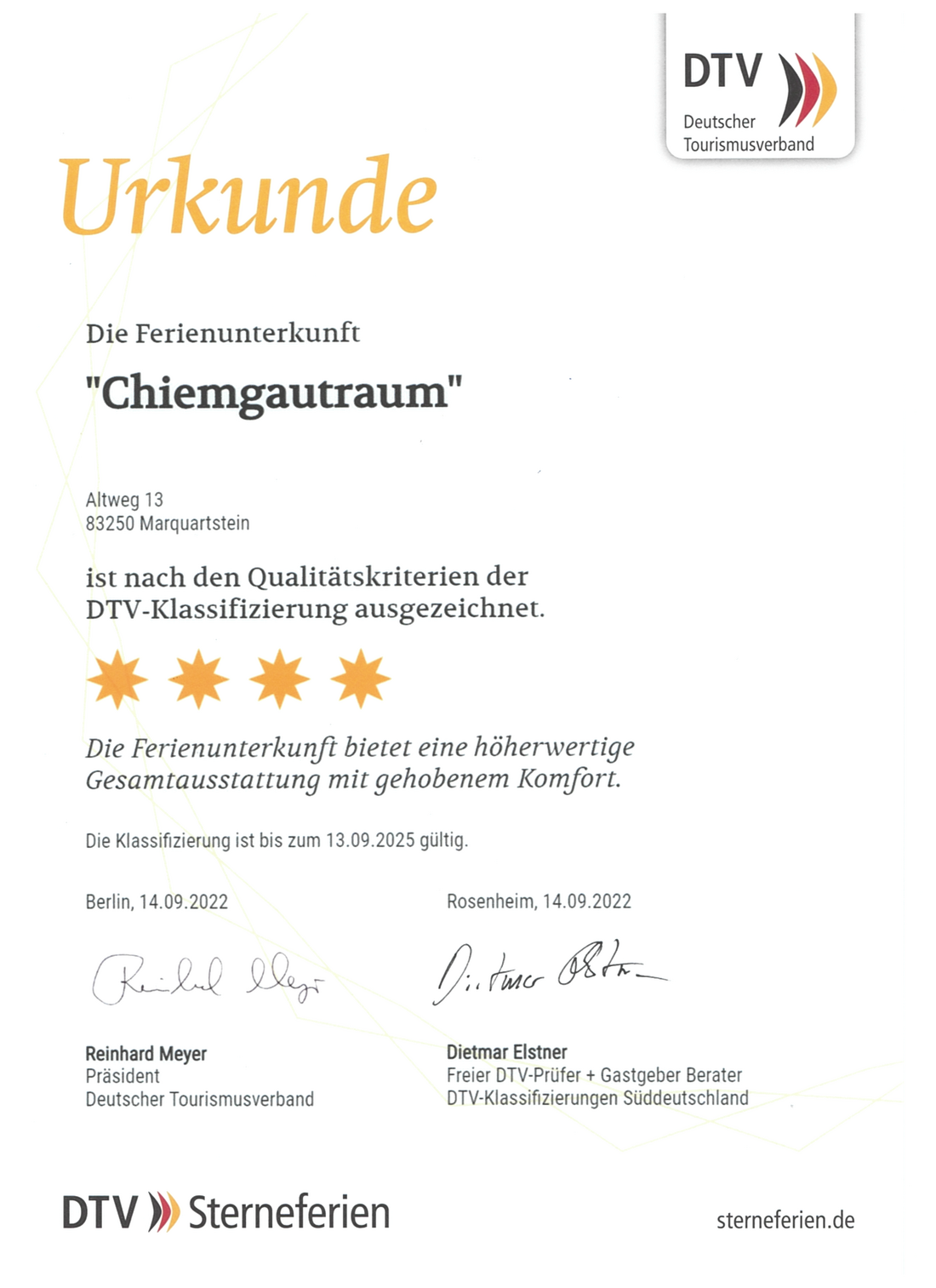 4-Sterne-Zertifizierung Deutscher Tourismusverband (DTV)