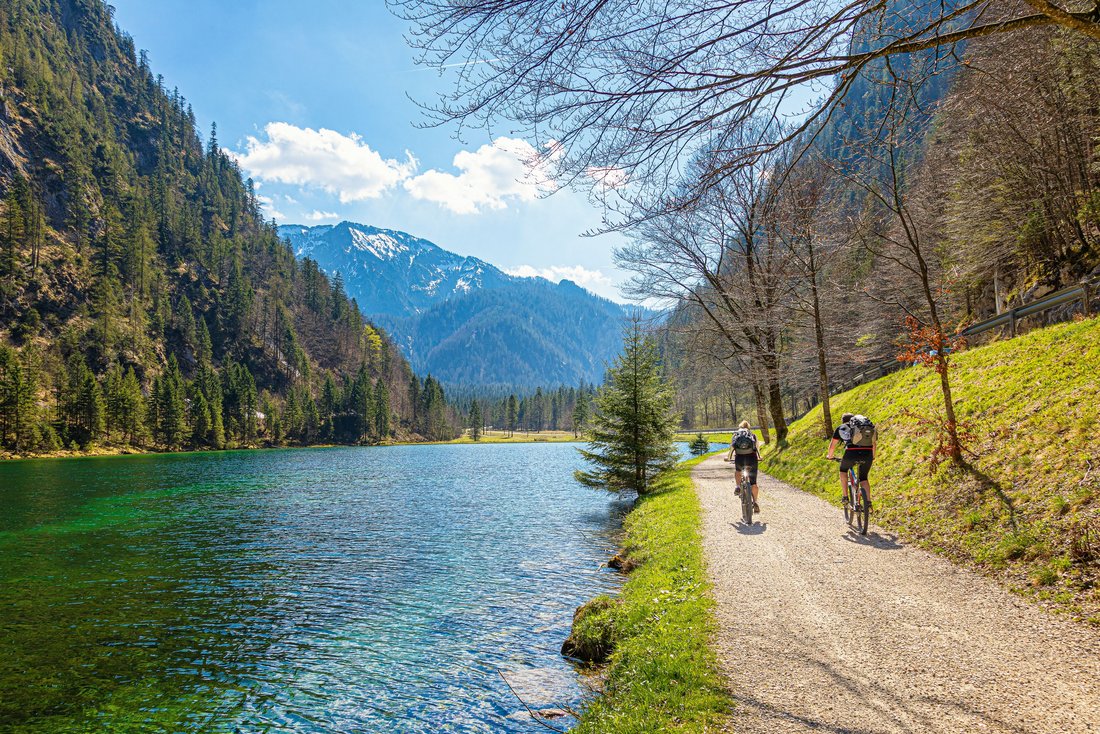 Cyclists at Förchensee in Ruhpolding