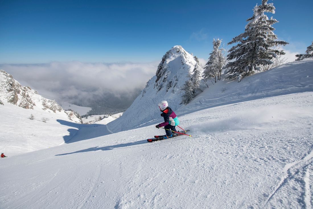 Skiabfahrt am Hochfelln bei Bergen 