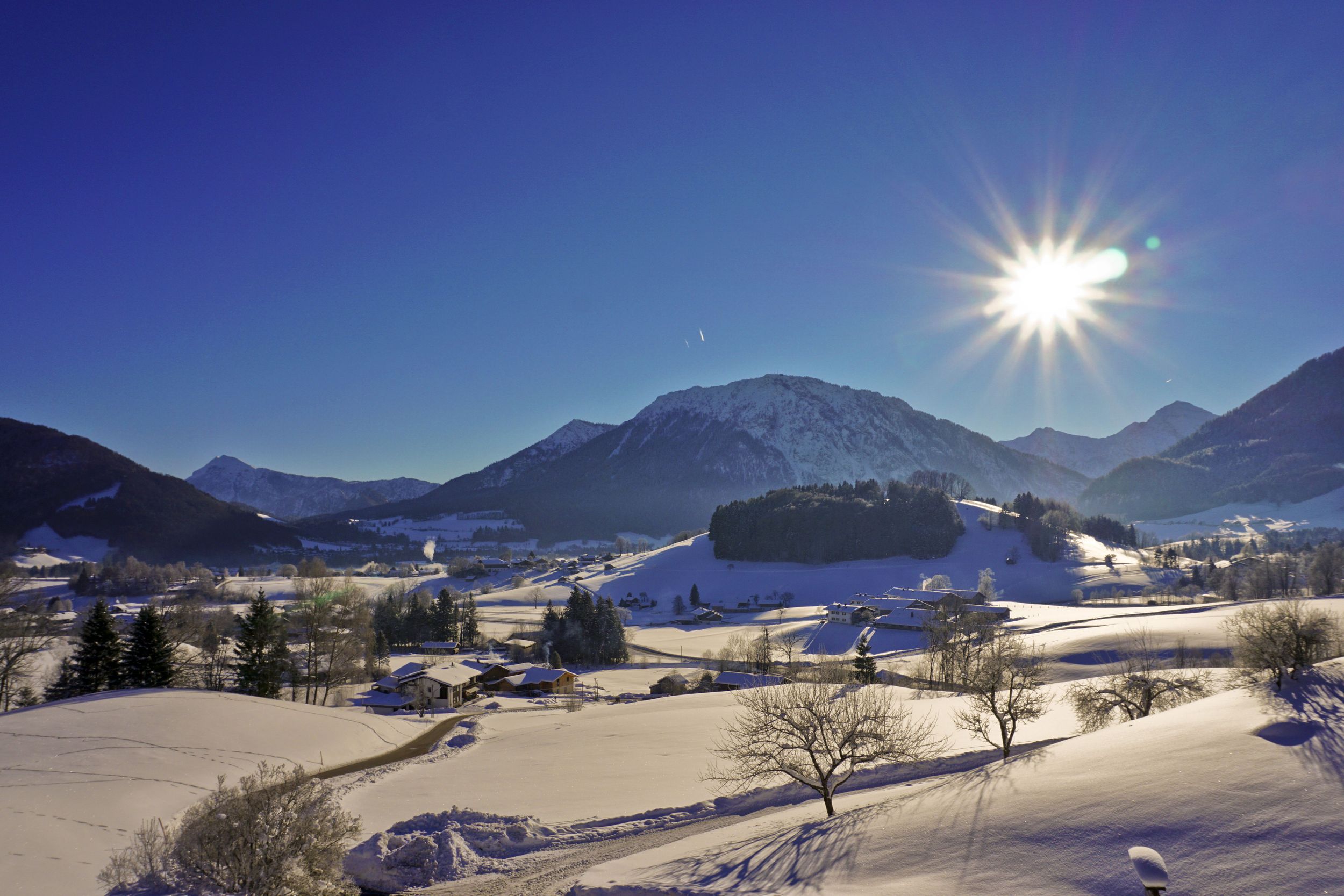 Traumaussicht vom Obersteinberg-Hof Ruhpolding im Winter