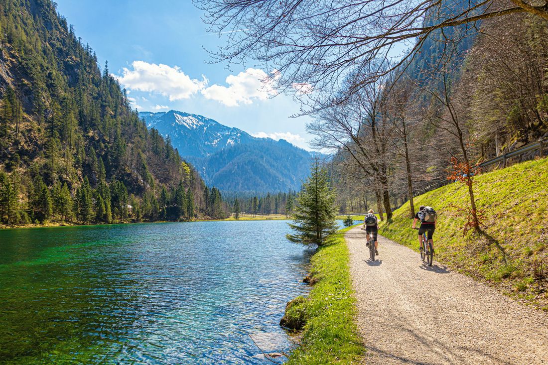 Cyclists at Förchensee in Ruhpolding