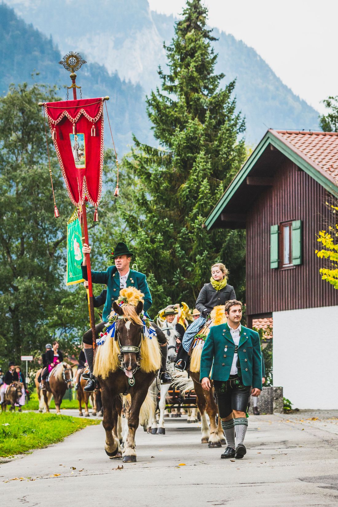Horse train at the Michaeliritt in Inzell