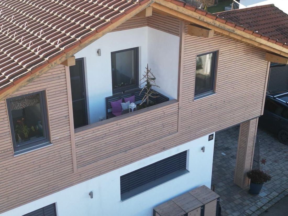 Blick von oben auf den Balkon