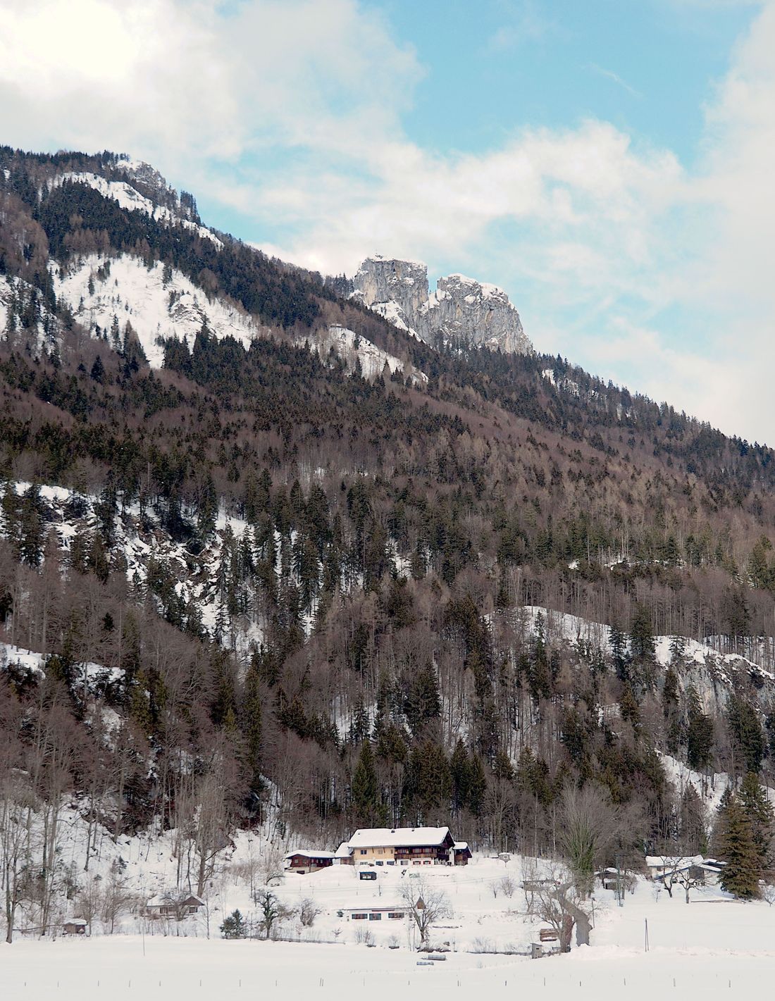 Winteransicht mit Blick auf den Zwillingsfelsen