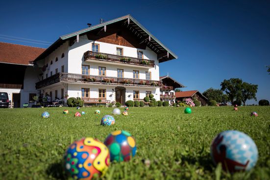 Hofansicht mit Bälle vorm Haus