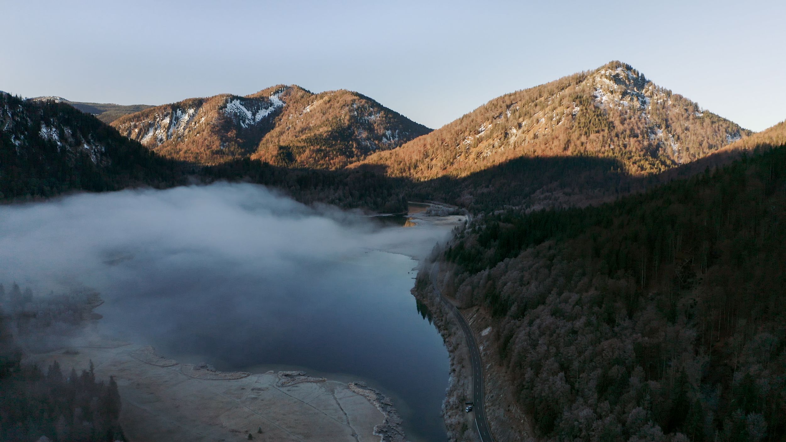 View from above of the three lakes area between Reit im Winkl and Ruhpolding