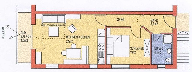 Grundriss der Ferienwohnung im Haus Klauser