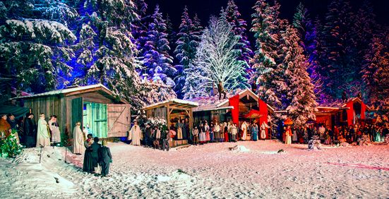 Gesamtaufnahme des Krippenspiels der Ruhpoldinger Waldweihnacht 