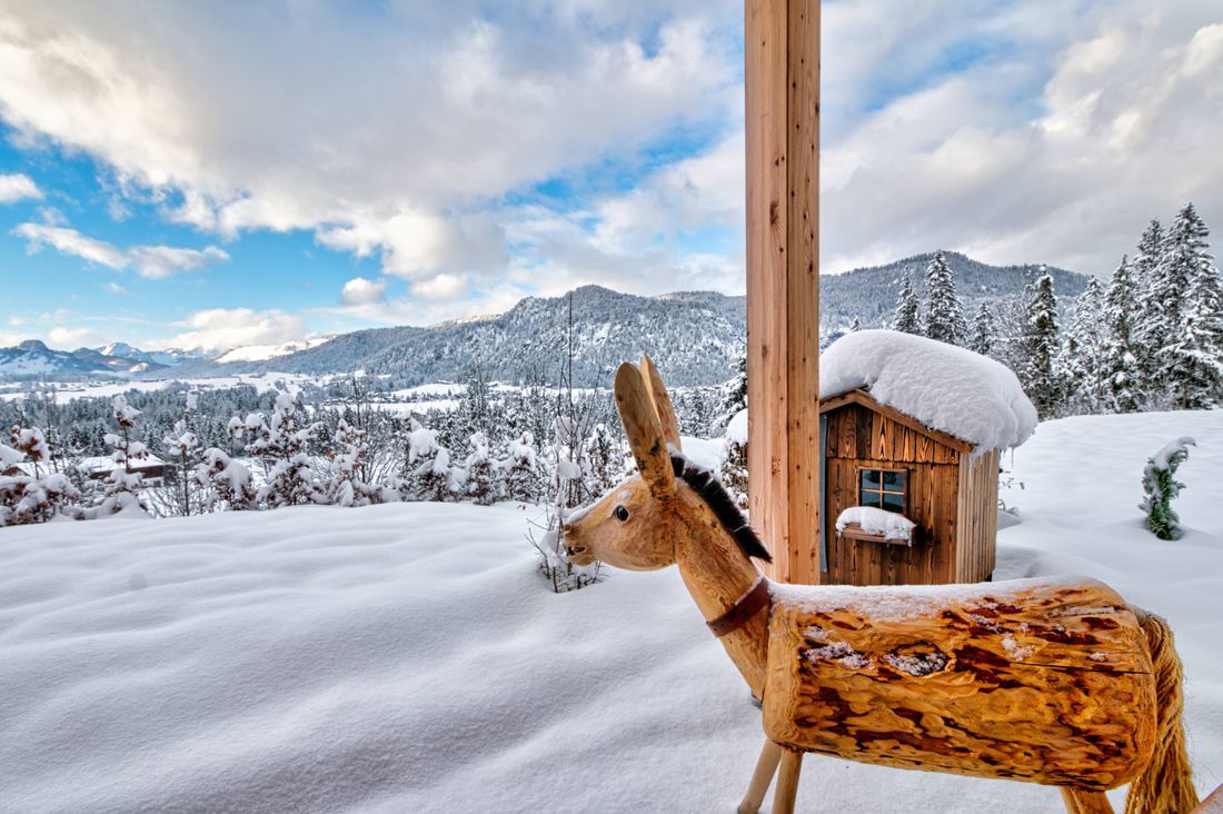 designchalets auf 685 Winter Blick auf Reit Esel