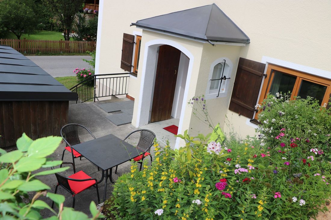 Entrance to holiday flat with small terrace in front