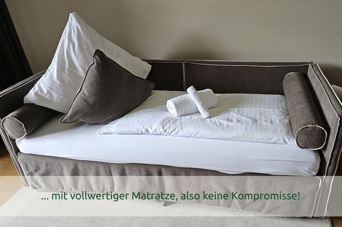 ... mit vollwertiger Matratze, also keine Kompromisse!